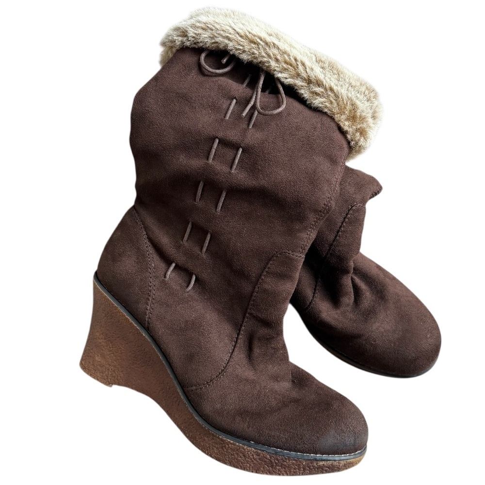 Lower East Side vintage Y2K furry fuzzy boots women 11 brown